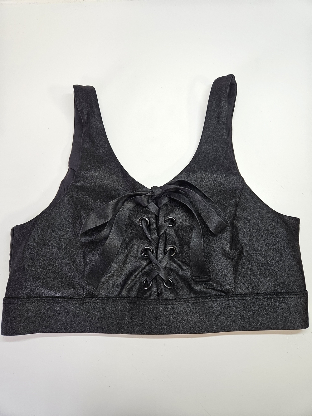 Carbon38 Black Corset Lace Up Front Black Sports Bra Medium